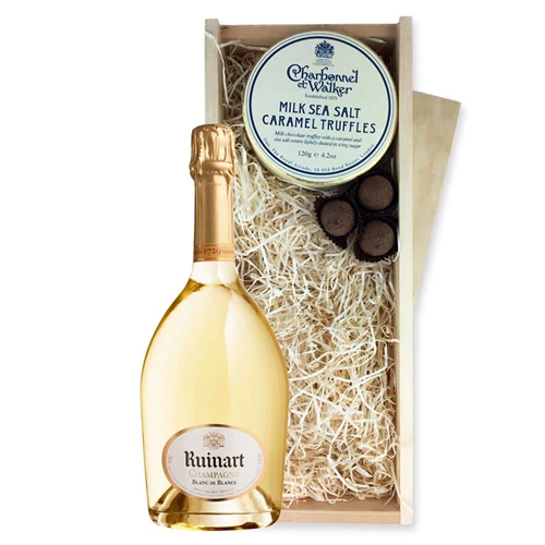 Ruinart Blanc de Blanc Champagne 75cl And Milk Sea Salt Charbonnel Chocolates Box